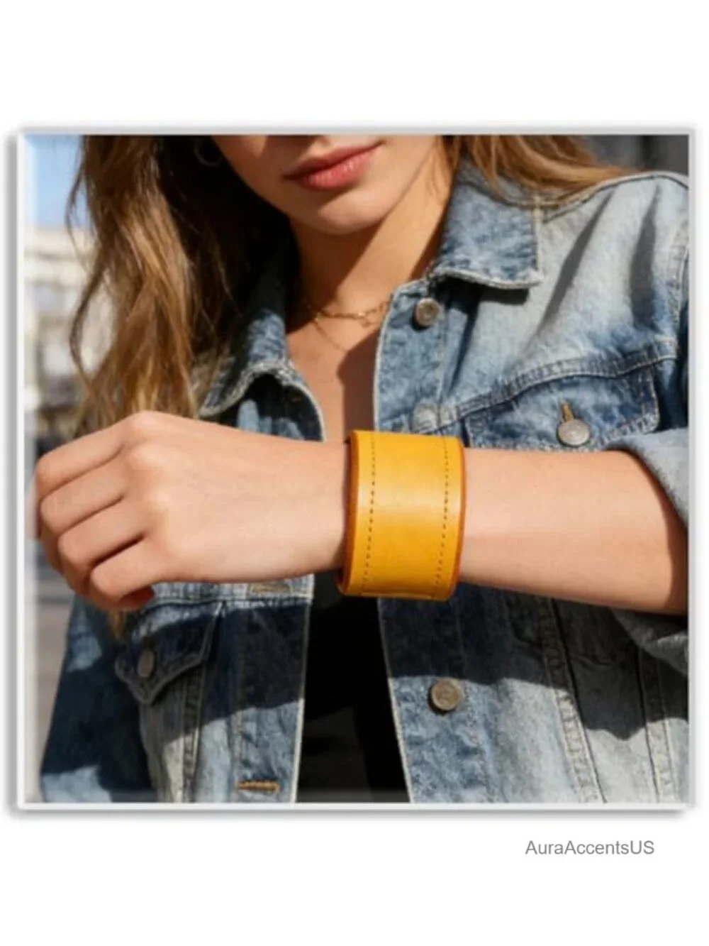 Wide Leather Cuff Bracelet Women Adjustable Punk Wristband Faux Leather
